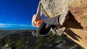 Rock climbing and photo during the golden hour of south lake tahoe sunset hike.