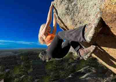 Rock climbing and photo during the golden hour of south lake tahoe sunset hike.